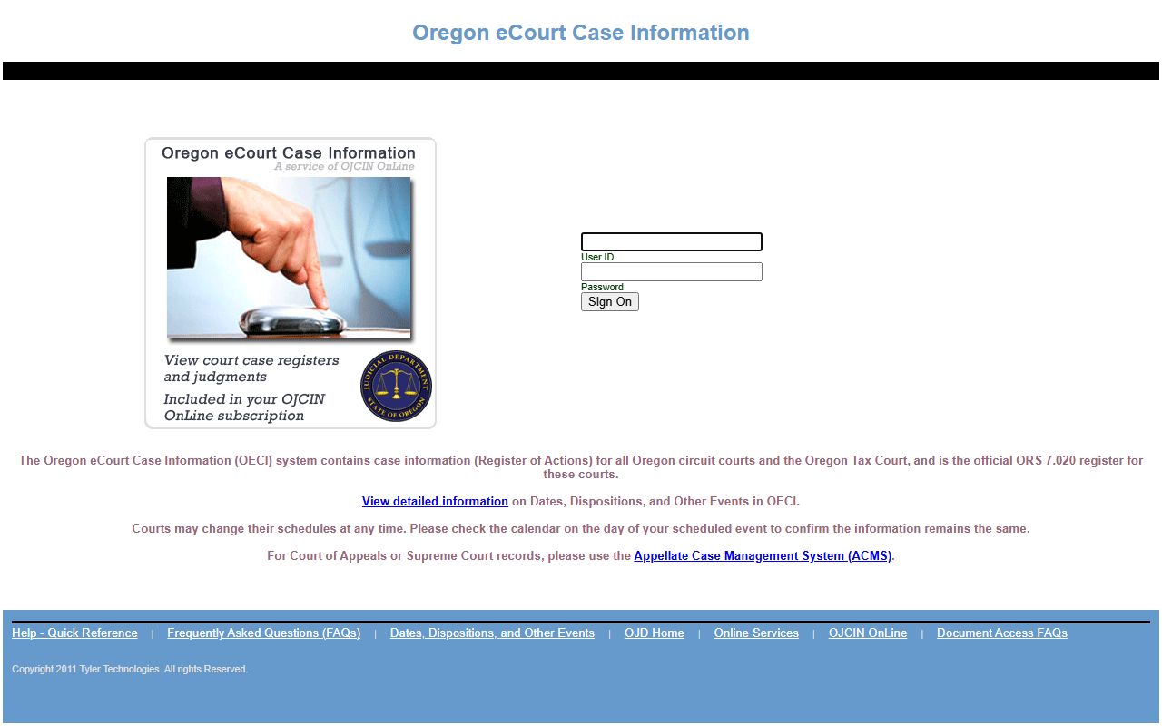 Lane County court records after arrest OECI login fields