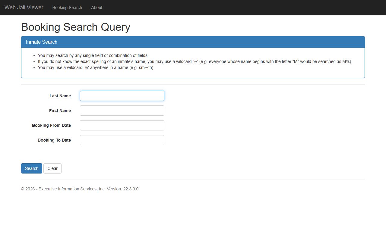 Lane County inmate population booking search form