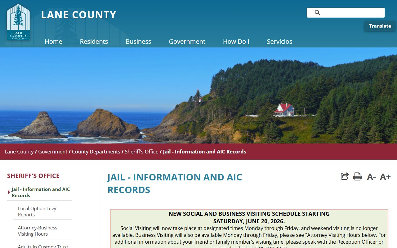 Lane County Jail inmate records and jail information hub