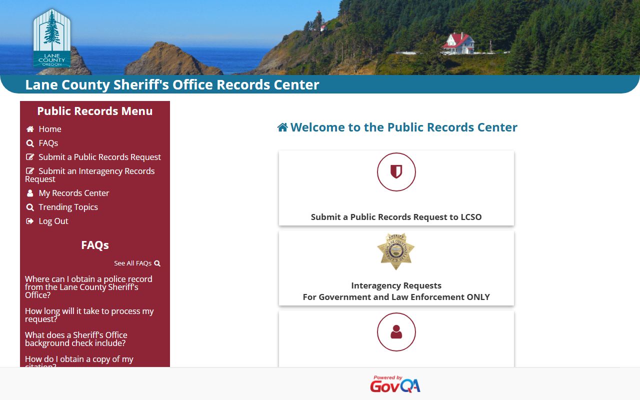 Lane County jail mugshots records request portal