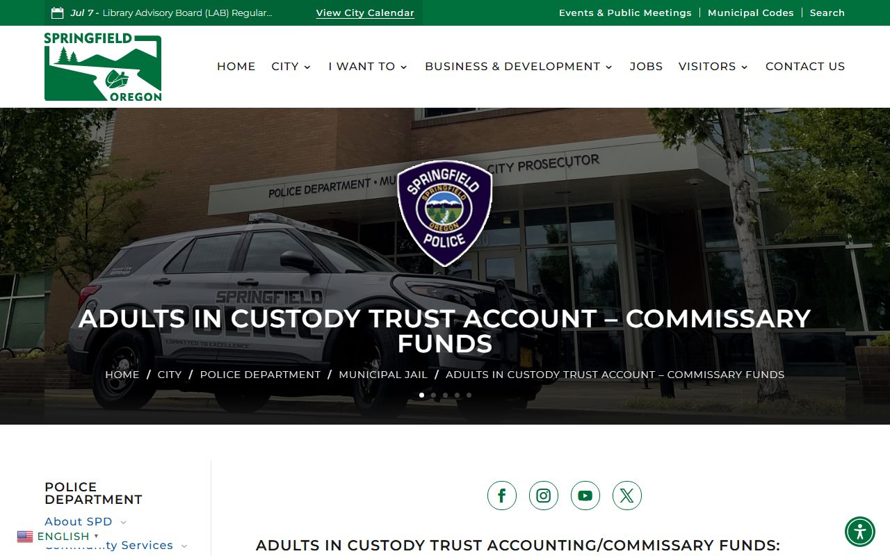 Springfield Municipal Jail inmate trust account and commissary funds