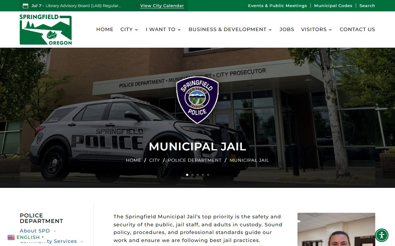 Springfield Municipal Jail inmate custody and facility overview